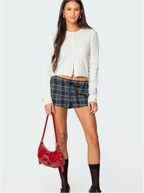 Edikted Cream Cable Knit Cropped Button Cardigan